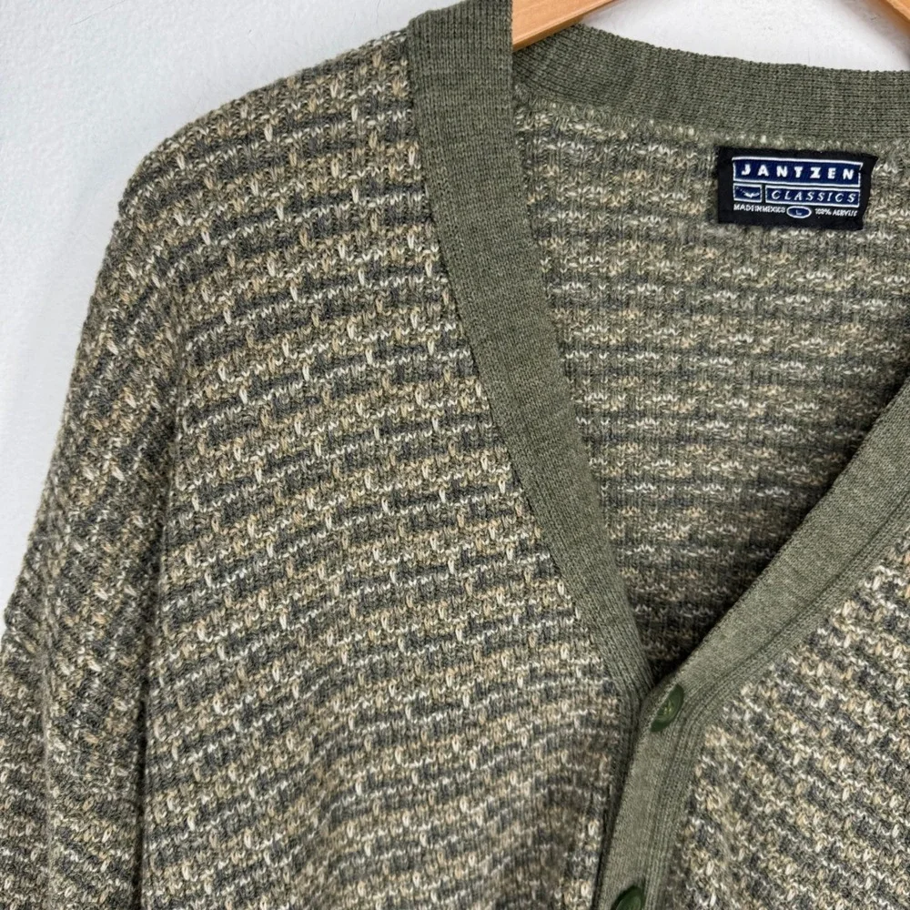 Jantzen Vintage Mens Green Textured Knit Button Grandpa Cardigan Sweater Large